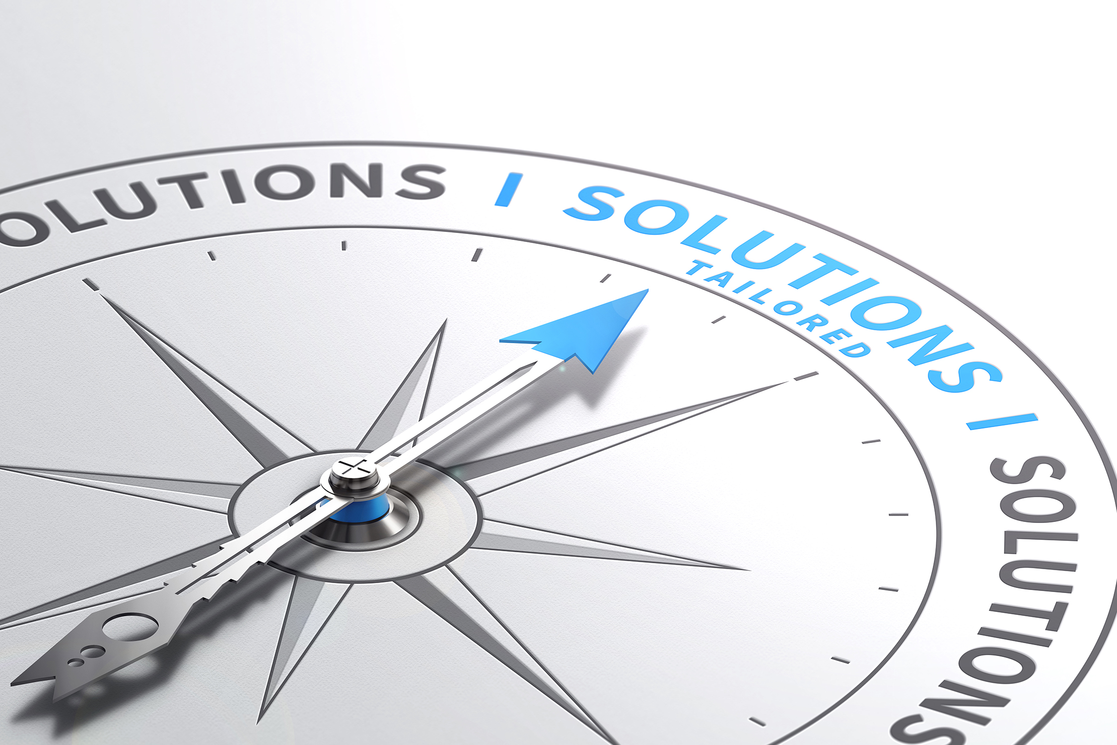 A compass with a blue arrow pointing to the words 'Tailored Solutions'